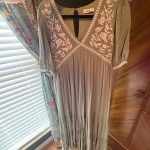 In Bloom Olive Green Embroidered Maxi Dress